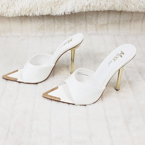 White Slip On Pointy Toe High Heel Mule - Picture 4 of 6